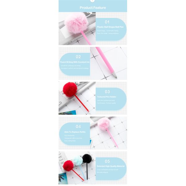 Lindo y colorido bolígrafo de plástico de pelusa suave de 1.0 mm de barril delgado