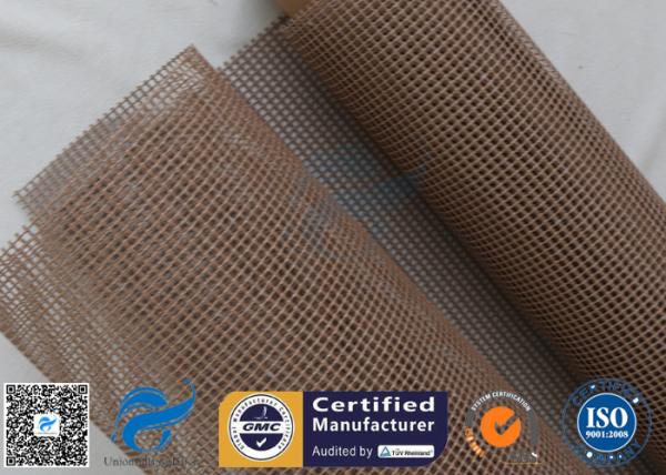 Brown PTFE  Coated Fiberglass Mesh Fabric 600GSM 1MM Conveyor Belt Cloth