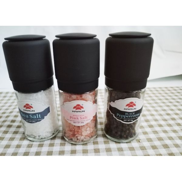 Perfech Shape Glass Salt and Pepper Grinders with Customized Label