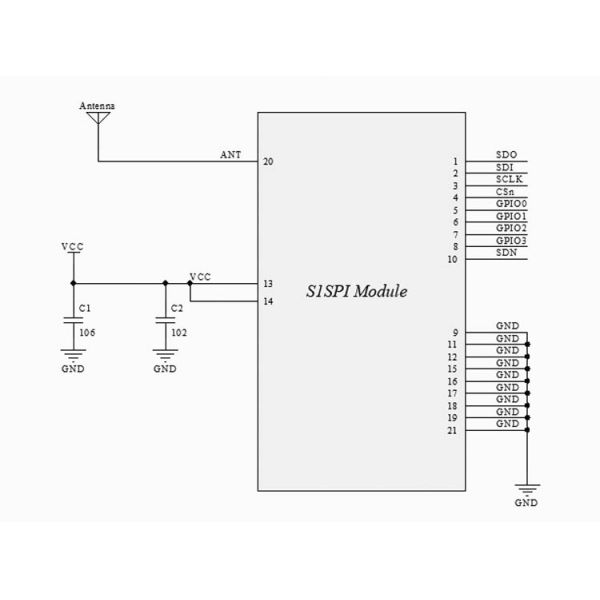 Модуль 434M/470M/868M/915M GHz ST SPIRIT1QTR SPI SOC под