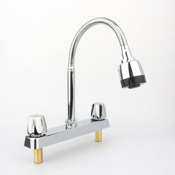 Modern 8-Inch Double Handle Basin Mixer Water Tap Chrome-Plated Stainless Steel Faucet Deck Mounted for Bathroom