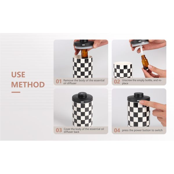 Mini Portable Nebulizer Scent Diffuser Battery Operated White Black Ceramic Waterless Essential Oil Diffuser for Home,Car,Office