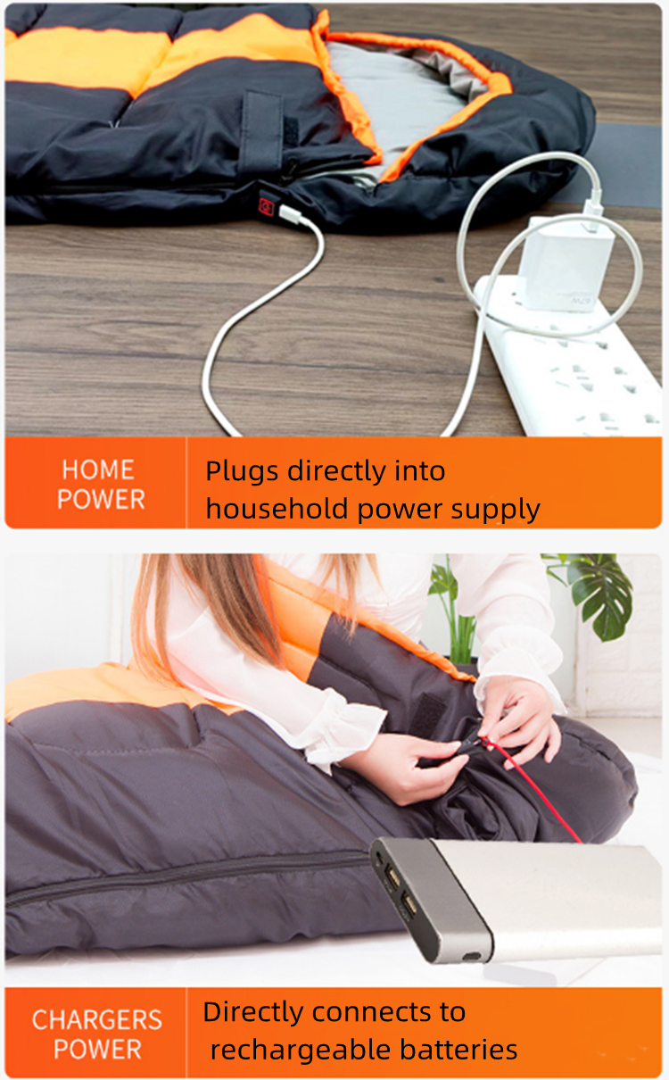 190T Polyester Taffeta Rechargeable Heated Camping Electric Sleeping Bag