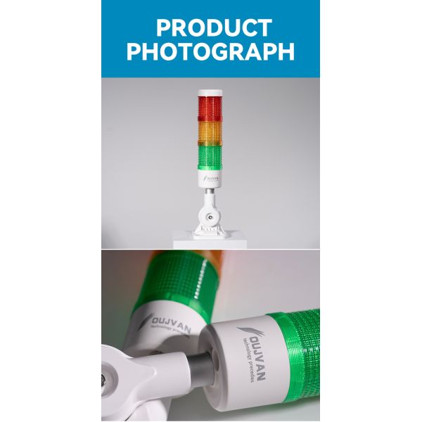 Lámpara de torre de señal RYG con ángulo de haz de 360° con zumbador, luces indicadoras de equipo de tres capas