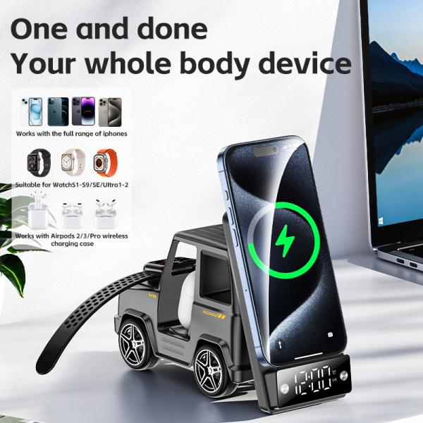 Carregador sem fio em forma de carro laranja para iPhone Airpods IWatch 225G Saída 9V/1.67A