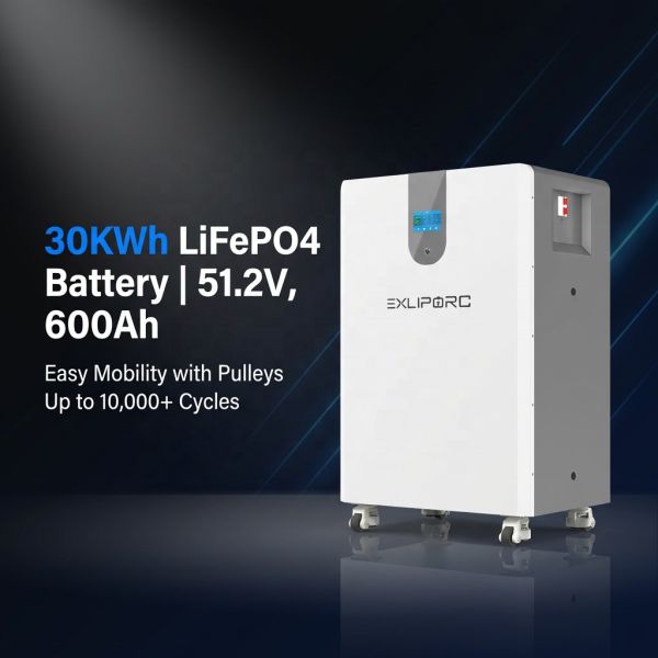 30kWh LiFePO4 Battery for Solar Energy Storage System | 51.2V Lithium Battery for Home and Commercial Backup Power
