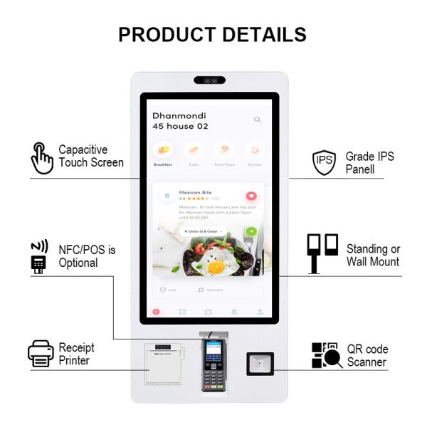 Емкостная машина оплаты обслуживания собственной личности касания 500cd/m2 с дисплеем касания 32inch для бензоколонки