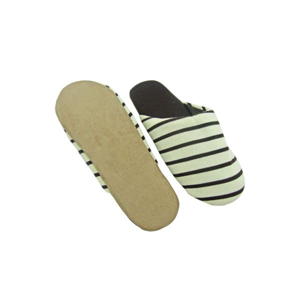Coffee Color Soft Stripes Disposable Hotel Slippers With Suede Fabric Outsole Indoor