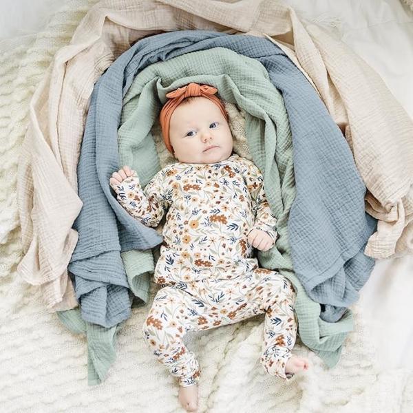 3 Pack Muslin Swaddle Blankets for Unisex, Newborn Receiving Blanket