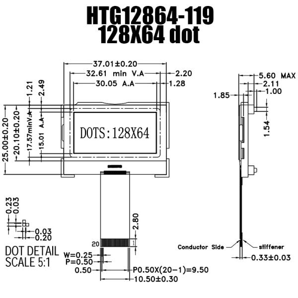 módulo da exposição 128X64 gráfica, exposição gráfica monocromática HTG12864-119 de ST7567 LCD