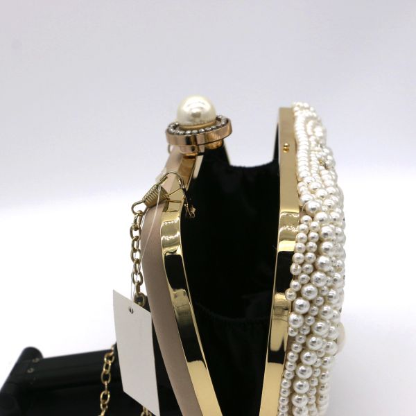 Sewing Pearl Evening Clutch Handbag Purse Beige Fashion For Ladies Dinner