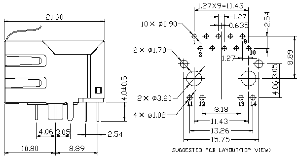 Гигабайт магнитное W/LED положения 5-6605435-6 MAG45 модульного Jack 10