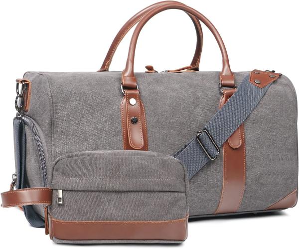 Canvas Weekender Overnight Bag Carry On Luggage With Shoe Compartment / Toiletry