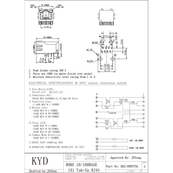 Ethernet Port Integrated RJ45 Network Connectors 8 pin 25.4mm tab up for smart home
