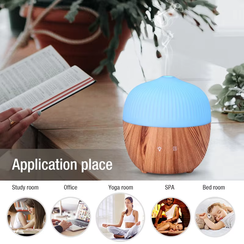 USB Wood Grain Aroma Essential Oil Diffuser Seven Color Change Air Humidifier