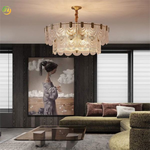 Modern Indoor Glass Chandeliers Pendant Lights With Golden Finish LED Lighting
