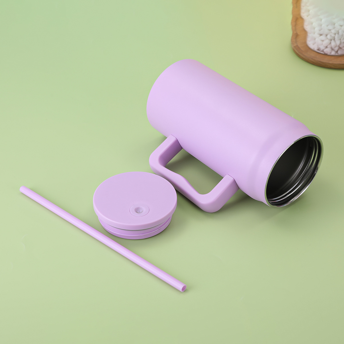 Cross-border 50oz Giant Straw Cup, 304 Stainless Steel Vacuum Insulated Cup, Large-capacity Portable Handle Car Cup