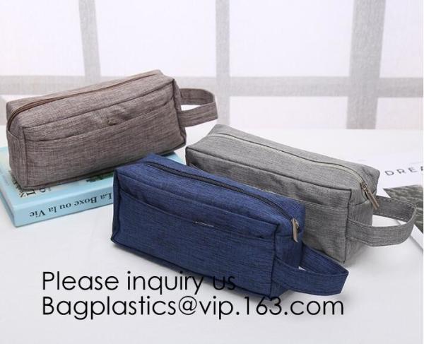 Wholesale Men Vintage Zipper Cosmetic Bag Leather Wash Cotton Canvas Makeup Bag Toiletry Bag, bagease, bagplastics