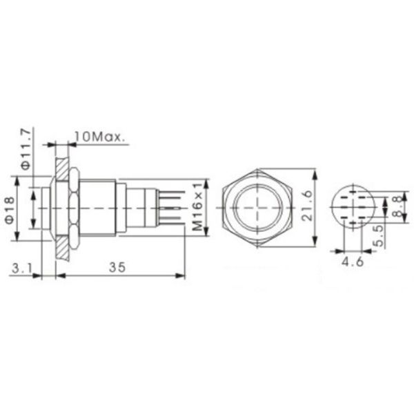 16mm Dot Type Push Button Switch LED Illuminated , LED Latching Push Button Switch