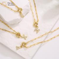 El oro plateó la cadena de vínculo del Paperclip de Diamond Initial Letter Pendant Necklace SS