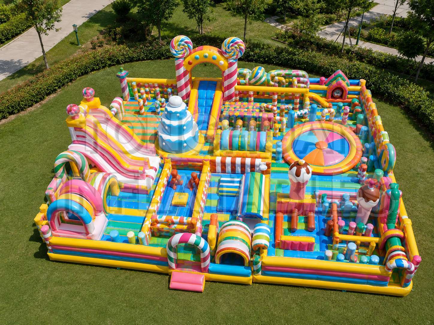 Large Inflatable Candyland Fun Park with Double Slides Interactive Games and Colorful Decorations for Rental Projects