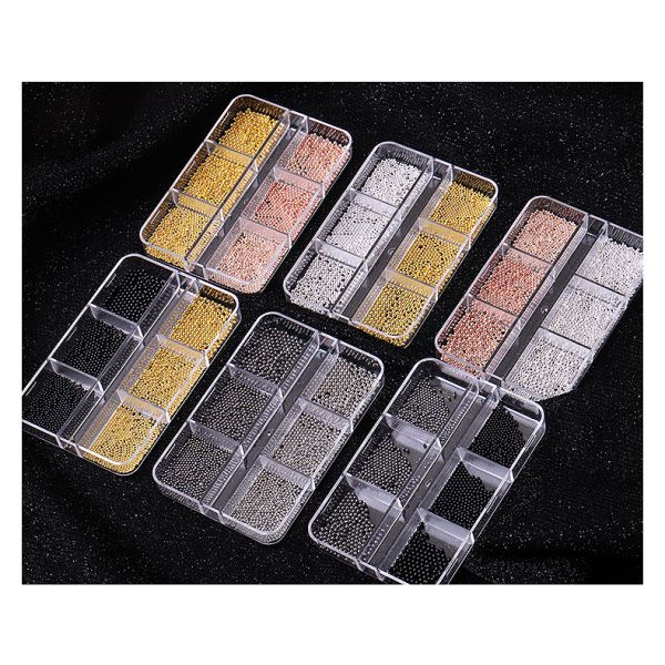 Mini Caviar Metal Stainless Steel Bead 3D Nail Art  nail charms in bulk Decoration Golden Silvery Rose Gold Ball