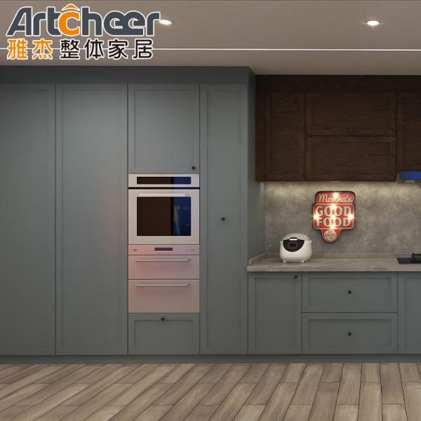 Armários de cozinha de estilo americano com design de balanço sólido e alça de aço inoxidável