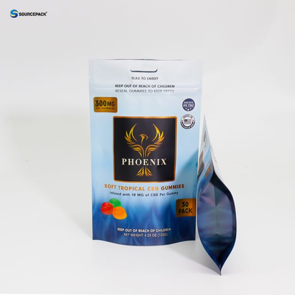 Metallic Printed CBD Gummies Packaging Bag Food Standing Zipper Pouch With UV Protection