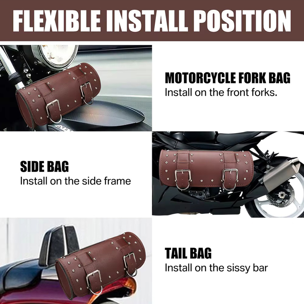 Motorcycle Bag Front Rear Fork Tool Saddlebag for Sportster Dyna Softail Chopper Bobber Cruiser PU Leather Luggage Bags