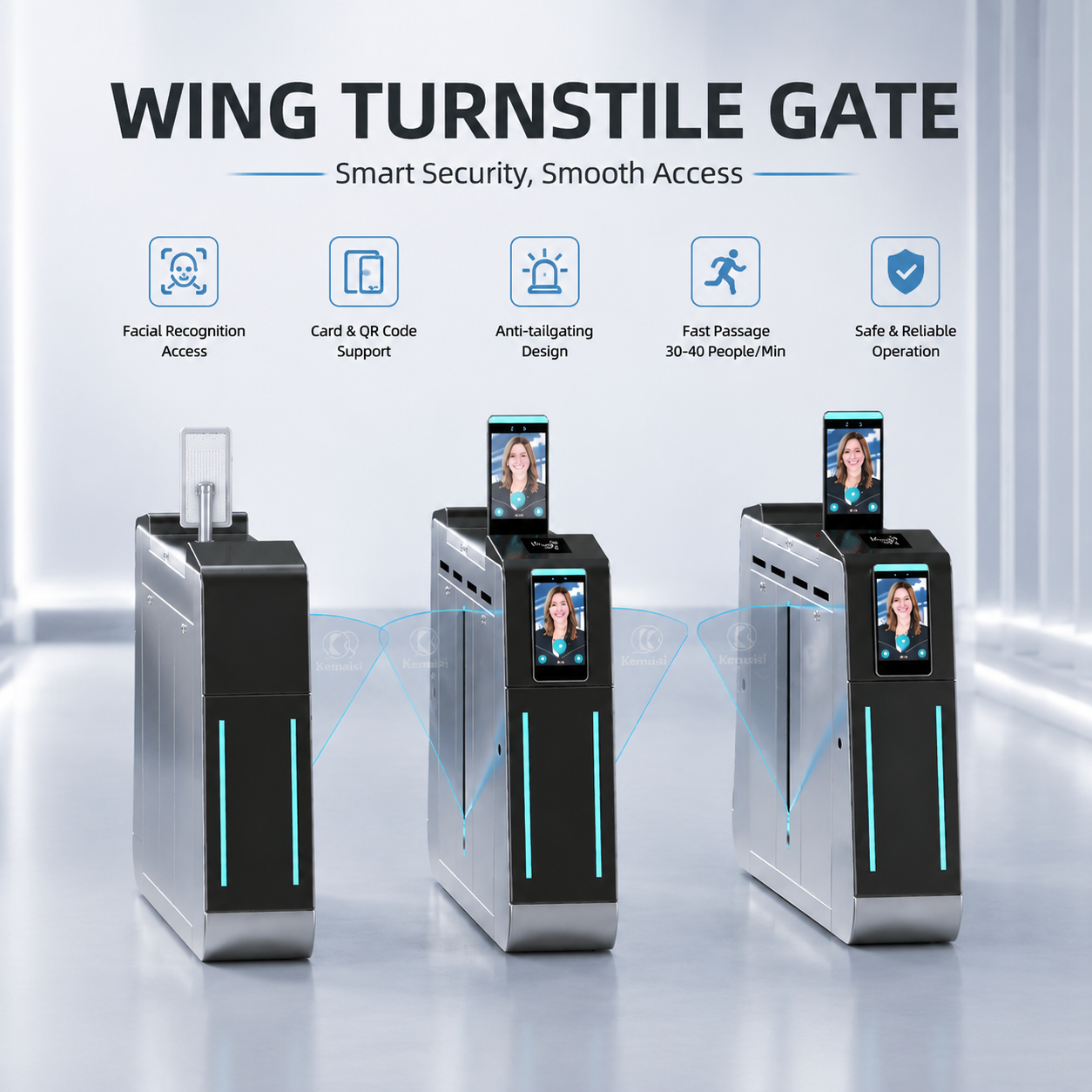 QR Code Access Control Wing Barrier Turnstile Gate With Fast Self Service Passage