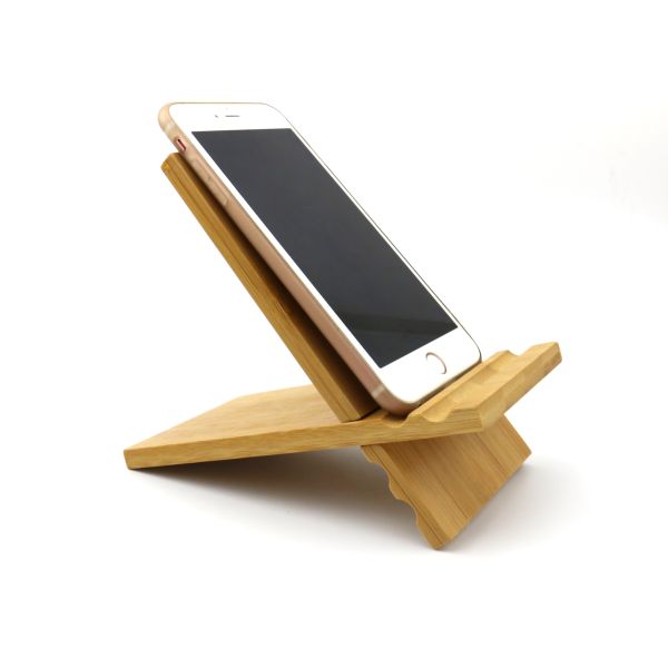 Bamboo Phone Stand Desktop Organizer Charging Station Nightstand Mobile Holder Wood Portable Adjustable Angle