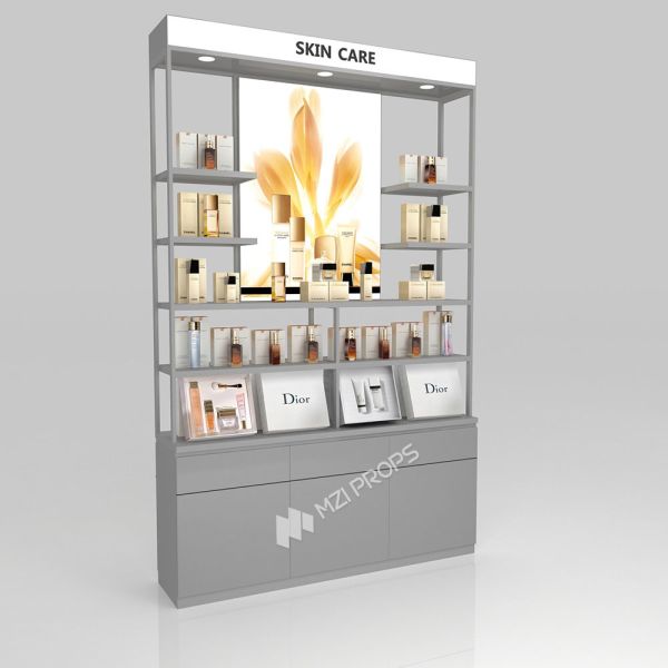 Brushed Transparent Glass Retail Display Cabinet Table With Double Sided Light Box