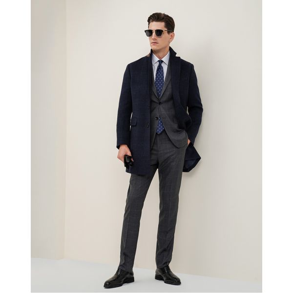 Autumn And Winter Retro Wool Warm Loose Big Yards Men's Long Coat Woven and Warm