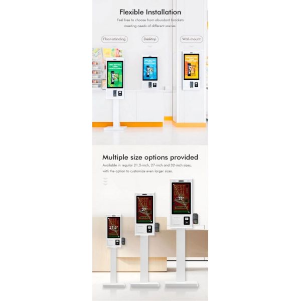 32 Inch Self Ordering Kiosk with 10-Point Capacitive Touch and Multiple Interfaces for Fast Food Restaurants