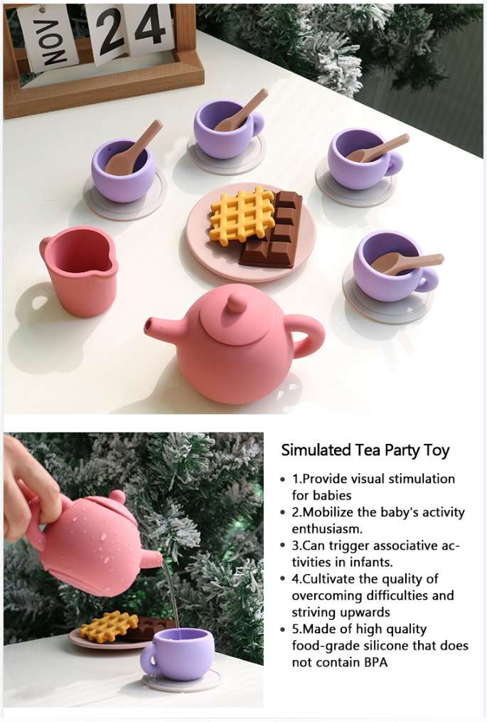 Latest Kids Toys BPA Free Food Grade 17pcs Set Silicone Cup Spoon Coast Dessert Teapot Toy Kit