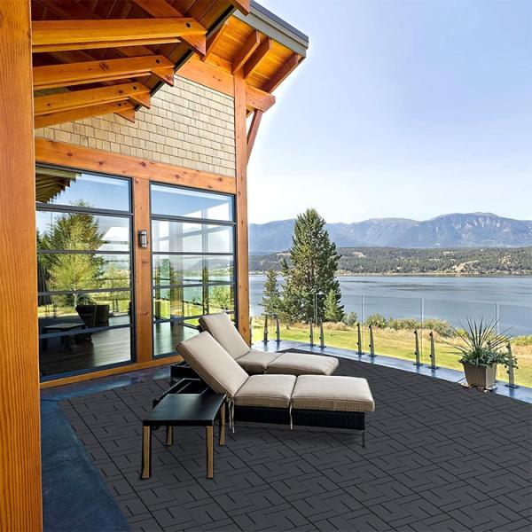 E-Purchasing Rubber Interlocking Deck Tiles, 9 Pack Patio Flooring, 12X12 For Outdoor Black Color