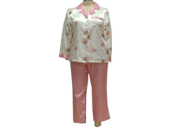 Women'S Button Down Pajama Sets , Girls Satin Pajamas 85% Polyester 15% Cotton