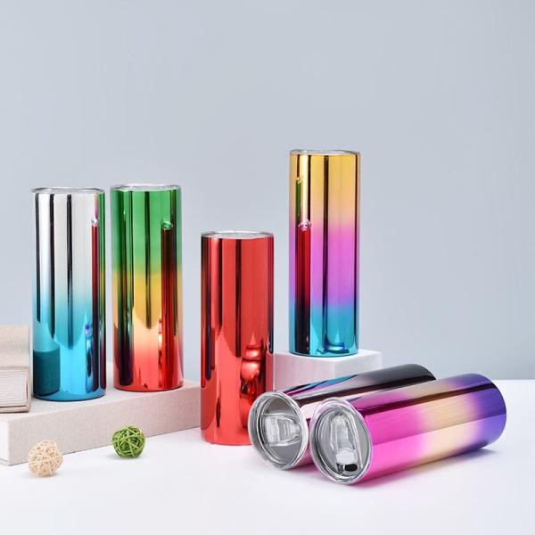 600ml Red Metallic Drink Ware Custom 20 Oz Stainless Steel Tumbler Skinny Sublimation Wine Tumblers Executive Mirror Chrome Water Mug Straight Body
