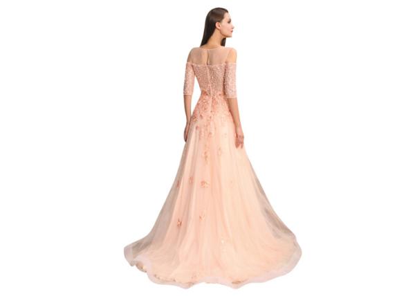 Off - Shoulder Backless Ladies Evening Dresses Lace Fabric Floor - Length