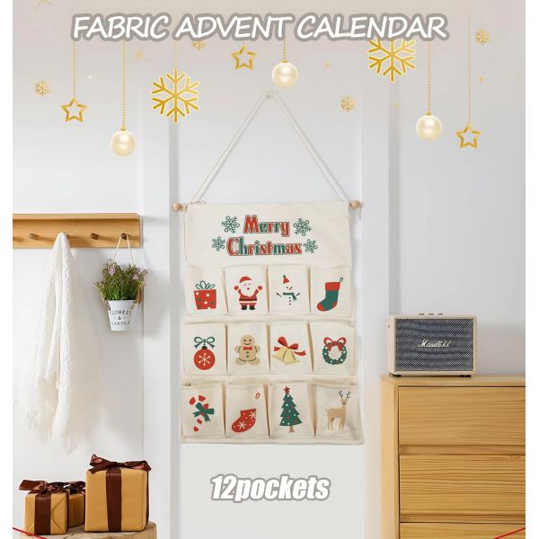 Sublimation Cotton Linen Christmas Advent Calendar With Multiple Pockets Diy Wall-Mounted Canvas Storage Bag For Xmas Holiday Festival
