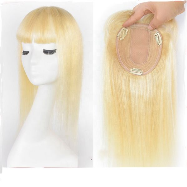 Top Human Hair Crystal Bride Long Silk Base Blonde Toupee for Wedding Women Fringe Clip