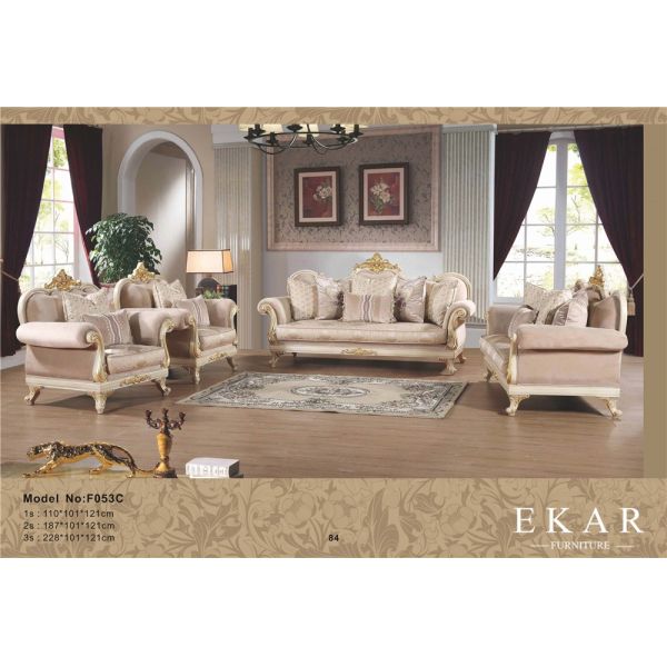Fabric Chesterfield Sofa Set Wooden Leg French Style Sofa