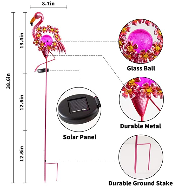 Warm White 38.6 Inch Solar Flamingo Garden Stake