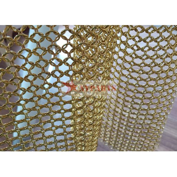 Brass / Copper Hand Woven Ring Mesh Drapes For Wall Decoration And Curtain