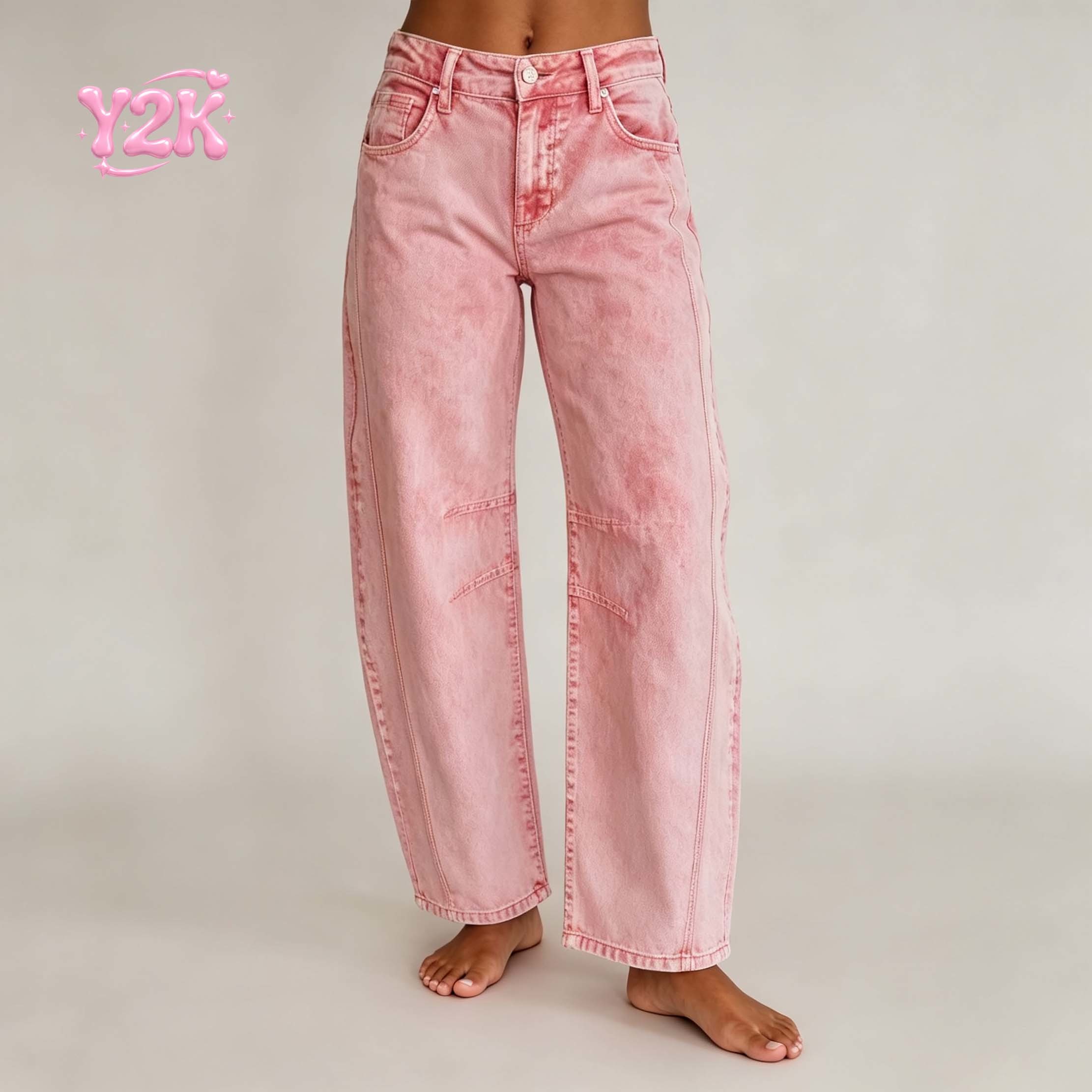 Custom Women's Acid Wash Barrel Leg Carpenter Denim Jeans