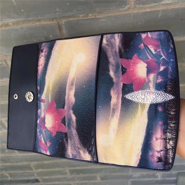 Authentic Exotic Stingray Skin  Women's Long Wallet Genuine Leather Lady Floral Clutch Purse Female Large Card Holders