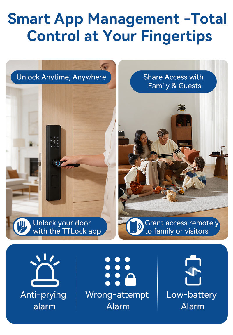 Qleung A19 Smart Door Lock with 6-in-1 Multi Unlock Ways, 0.5s Fast Semiconductor Fingerprint Sensor and Built-in Electronic Doorbell