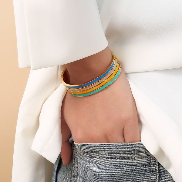 White Enamel Multi Color Hearts Girls Bangle Bracelet Ivy And Max Gold Finish