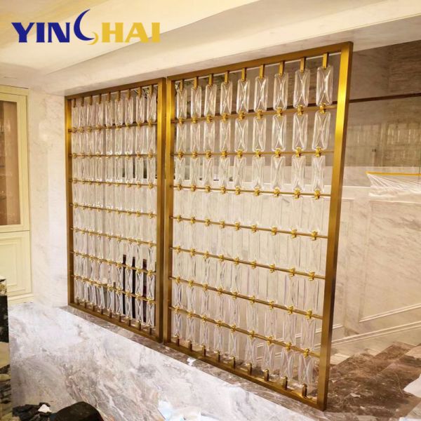 OEM Stainless Steel Screen Partition Crystal Pendant Glass Metal Room Dividers Partitions