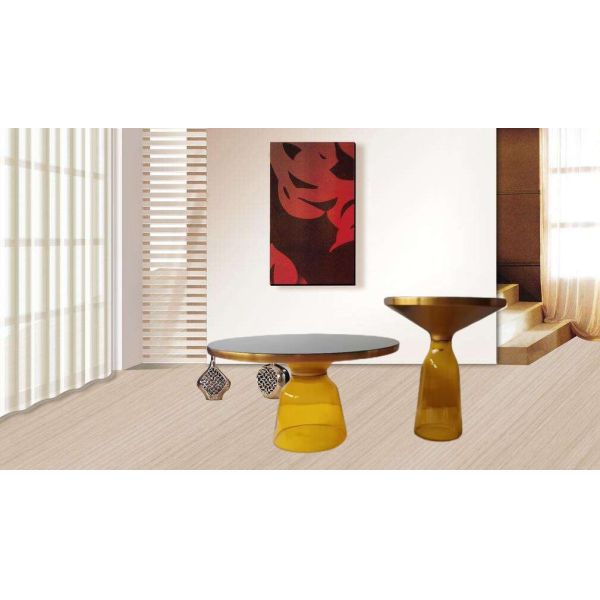 Luxury Living Room Furniture Gold Brass Black Temper Glass Top Bell Side Coffee Table